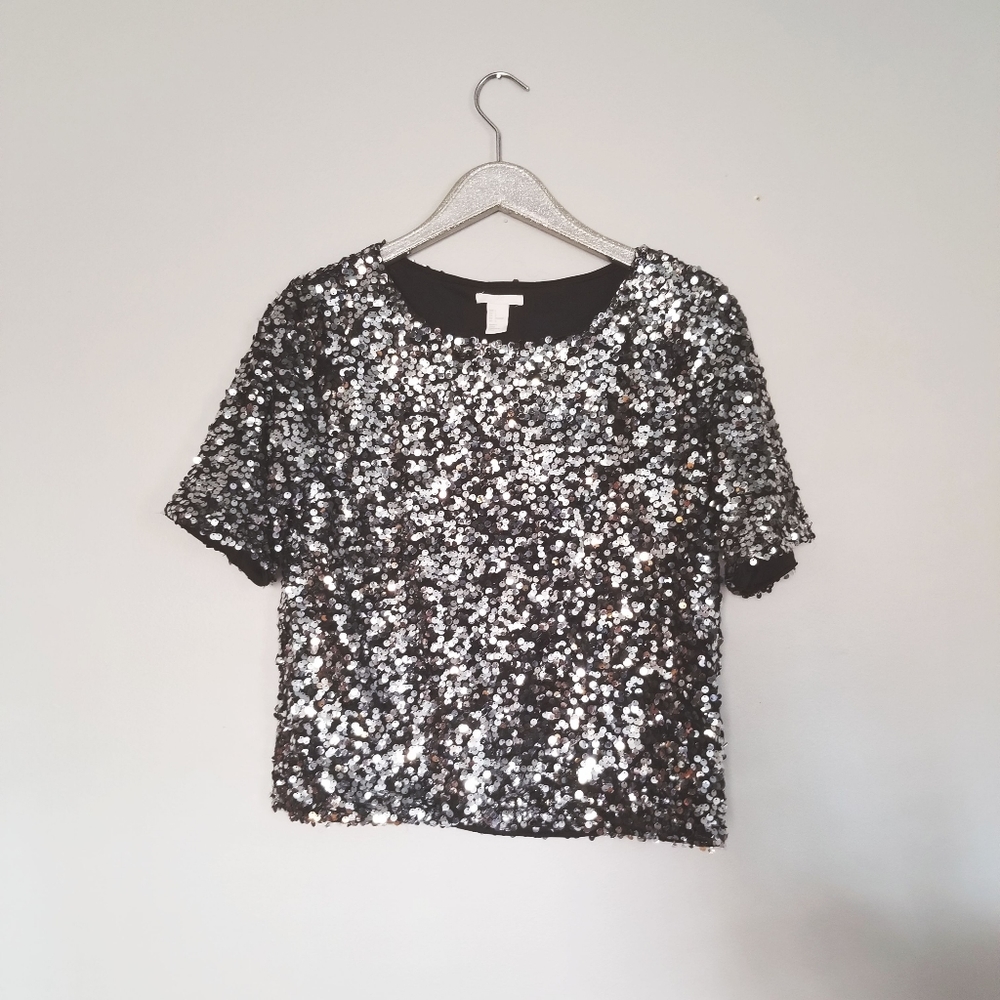 Forever 21 Silver Grey Sequin Top